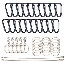 TEMLUM Carabiner D-Ring, Black, 5 Sizes, Ultra Lightweight, Keychain, Stylish, For Outdoor Camping, Fishing, Pet Leads, Black, Durable, Pack of 10