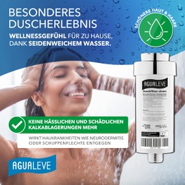 1 x AGUALEVE Water Filter Shower - Shower Filter in Chrome | Against Limescale, Heavy Metals, Chlorine, Dirt, Bacteriostatic Effect | More Beautiful Skin & Hair | TÜV Certified Brand Quality Made in