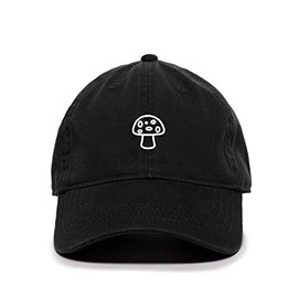 Tech Design Mushroom Baseball Cap Embroidered Cotton Adjustable Dad Hat Black
