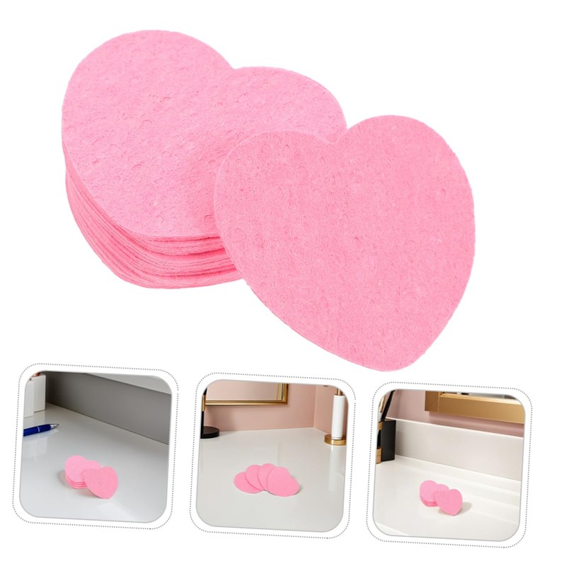 WOONEKY 60pcs Pink Heart Shape Facial Sponges Compressed Cleansing Pads