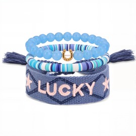 Bolinailo Good Luck Bracelet Luckly Braided Rope Bracelet Horseshoe Pendant Bead Stretch Bracelets Horse Jewelry Gifts for Women