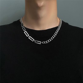 ALRNBY Mens Silver Chain Necklace Cuba Paperclip Necklace Punk Hip-Pop Chic Necklace 316L Stainless Steel