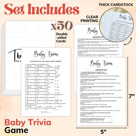 WOODAMORE Baby Trivia Baby Shower Game for Girl Or Boy - 50 Pcs Baby Shower Trivia Game, Funny Baby Shower Activities Gender Neutral, Baby Game for Baby Shower Decoration