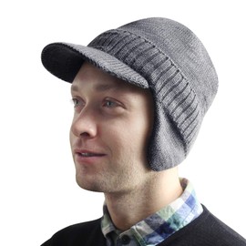 [Folove] Knit Cap, Earmuffs, Cold Protection, Men's Casket, For Autumn and Winter, Knit Hat, With Brim, Wool, Boa, Thick, Warm Hat, Windproof, Thermal, Outdoor, Cycling, Snow, Earflap Cap, Present, Women's, Adults, F Size, gray