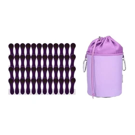 bellaCott 48 Clothes Pegs with Spiral Springs Soft Grip Purple Anthracite and 1 x Canvas Clothes Peg Bag Lilac Grey