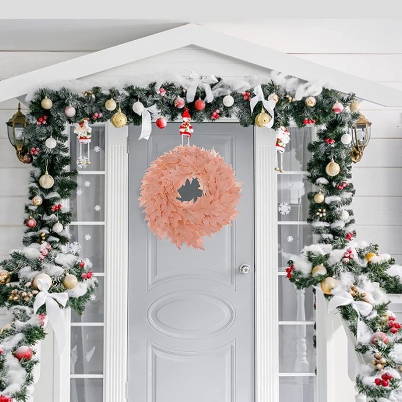 Christmas Door Wreath Artificial Hanging Garland Pink Maple Leaf Wreath