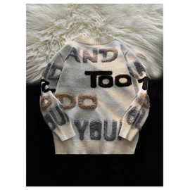 BEAUDRM Men's Graphic Cardigan Sweater Y2K Button Down Cardigan Long Sleeve V Neck Knit Sweater Beige Small