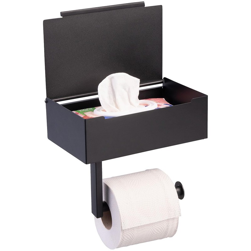 infactory WC Papier Halter: Toilettenpapierhalterung mit Feuchttücherbox, ohne Bohren, zum