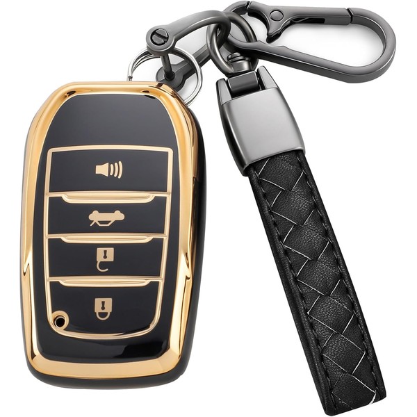 TOGAFEY for Toyota Key Fob Cover,Leather Keychain Soft TPU Protection