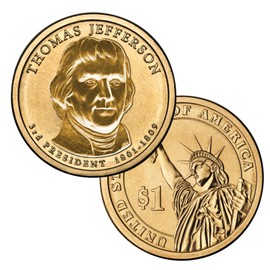 2007 Thomas Jefferson Enhanced Reverse Proof Presidential Dollar coin