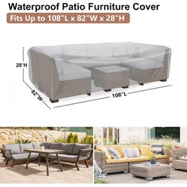BROSYDA Patio Furniture Covers, Heavy Duty Outdoor Furniture Cover Waterproof, Sectional Sofa Set Covers Table and Chair Set Cover 108" L × 82" W × 28" H