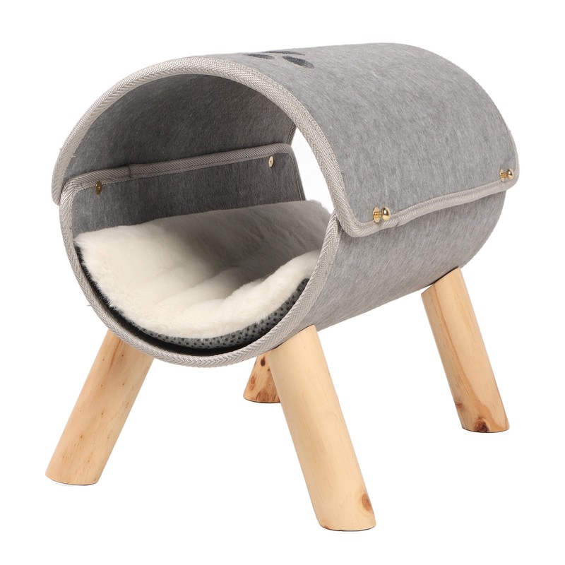 Cat Tunnel Bed Elevated Wooden Legs Cat Tunnel Soft Felt