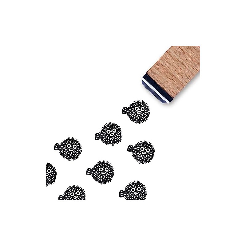 Puffer Fish Rubber Stamp, 3/5 Inch Small Mini Stamp for