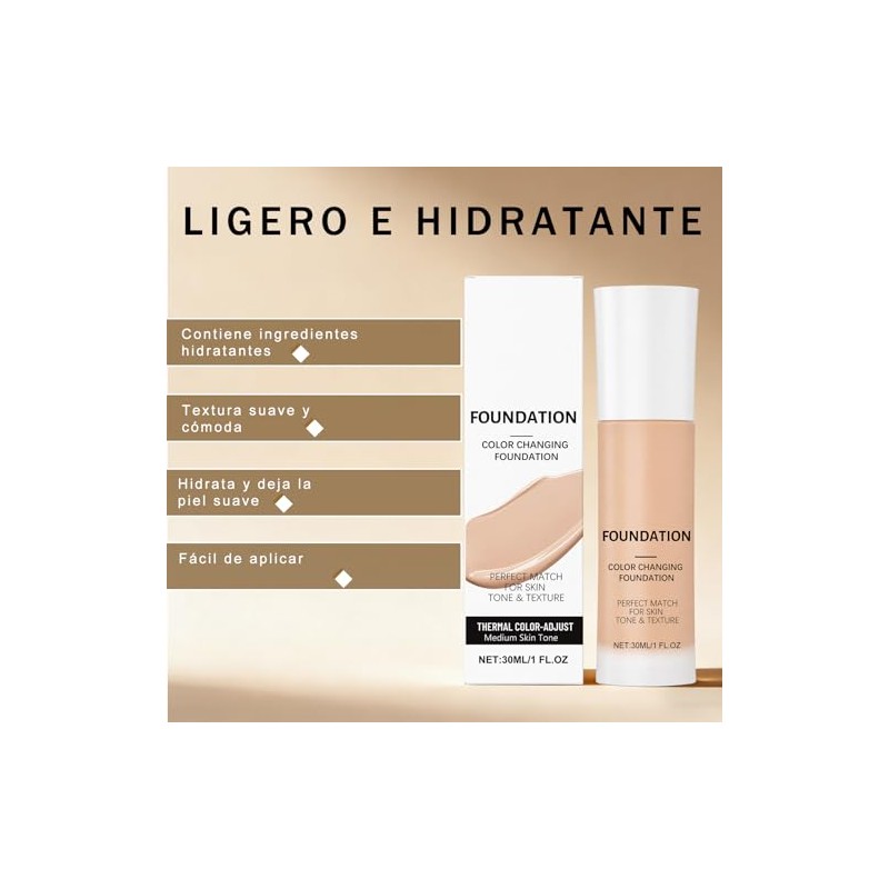 Base de Maquillaje, SPF 50, Base de maquillaje cobertura edificable,