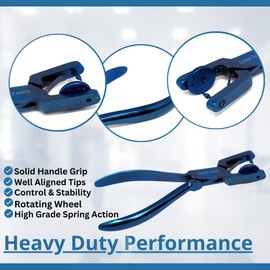Dental Ainsworth Rubber Dam 5 Hole Punch Pliers Stainless Steel Endodontic Tool to Make 0.8mm, 1mm, 1.2mm, 1.5mm and 2mm Size Holes - Blue Titanium Coated, 6.5" Long Orthodontic Instrument