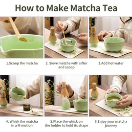 Topchances 6 Pcs Matcha Set,Matcha Whisk,Matcha Kit for Ceremony,Matcha Tea Set for Making Latte,Matcha Whisk and Bowl with Scoop Sifter,Beginners and Enthusiasts Gift for Matcha Lover，Matcha Color