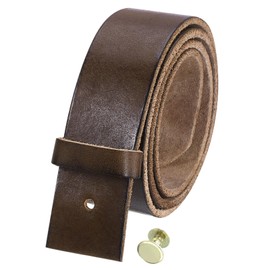 sourcing map Men Leather Belt Strap without Buckle Head, 1.5-inch Width Replacement Straps with Snap Rivet for Pin Buckle Belts (115cm L, Coffee)