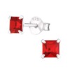 Bungsa Women's Stud Earrings Square with Red Crystal 925 Sterling