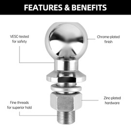 Trailer Hitch Ball 50 mm 3.5 t Ball Head Bolt Straight Farm Rail Diameter 25 mm Screw Ball Head for Tractor Track Up to 3.5 Tonnes