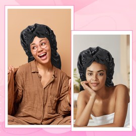 Yuomeaz Extra Long Bonnet for Braids, Silk Bonnet for Sleeping, Satin Hair Bonnets with Tie Band, Women Hair Wrap for Curly Hairs, Braids Black