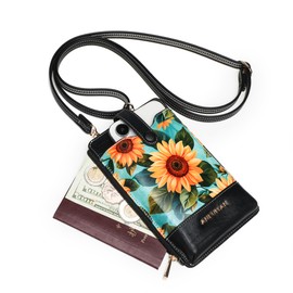 TAOSITUE Leather Small Crossbody Bags for Women Designer Cell Phone Bag Wallet Purses Adjustable Strap, Sunflower, Casual