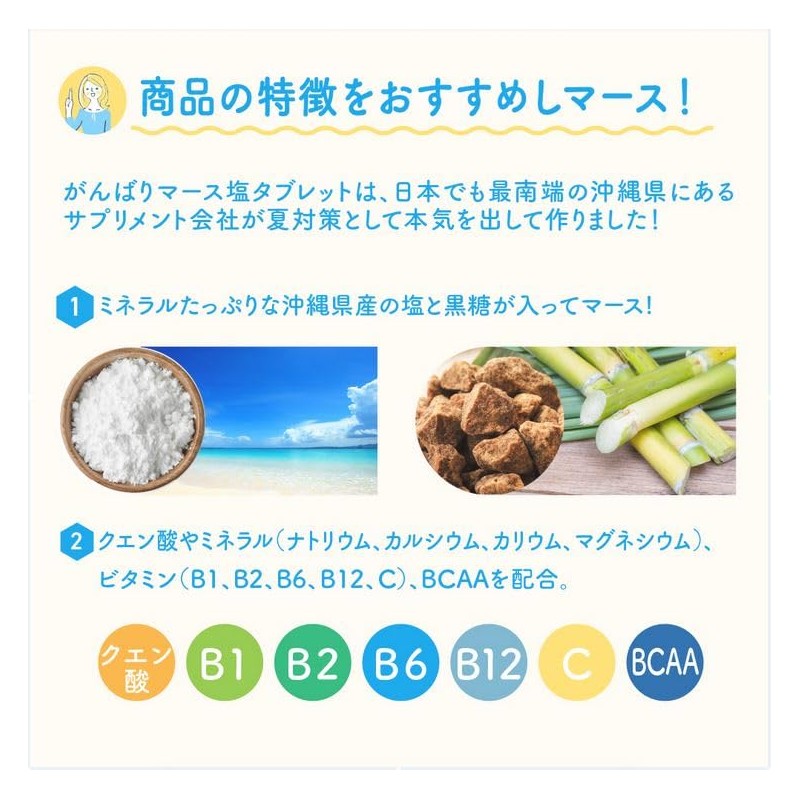 シードコムス がんばりマース 塩タブレット ソーダ 5袋 クエン酸 ビタミンC BCAA 沖縄県産黒糖 沖縄県産塩