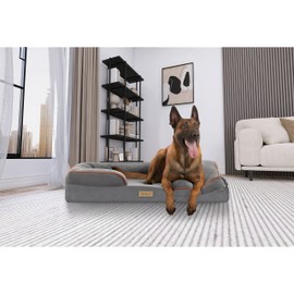 TailZzz Pet Bolster Mattress, Large to Extra Large Crate Mattress, 2-in-1 Cool Gel Infused with High Density Foam Calming Mattress, Bumper for Support, Anti-Slip Base, Snuggle Pet Mattress