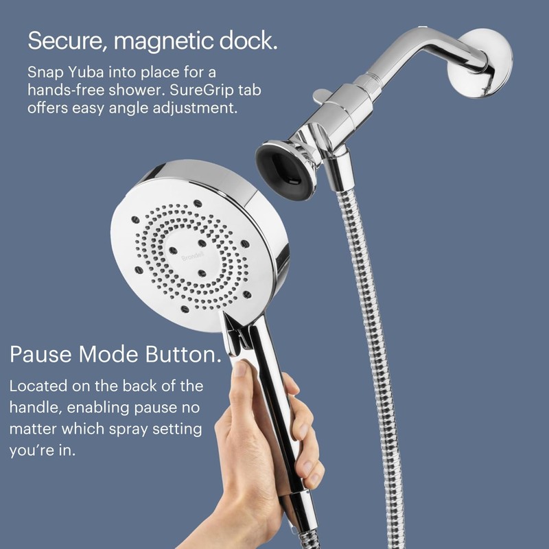 Brondell Nebia Magnetic Shower Head with Handheld Spray Combo, Yuba