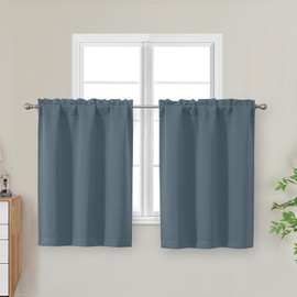 OWENIE Stone Blue Kitchen Curtains 30 Inch Length, Short Blackout Small Thermal Insulated Curtains Tier Over Sink Rod Pocket Half Window for Bathroom Bedroom Camper RV Bunk, 2 Panels, Each 30" Wx30 L