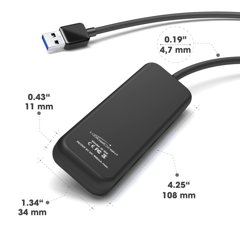 KabelDirekt – USB-3.0-Hub 4-Port (Slim-Design, Plug & Play an PC/Notebook/Mac,
