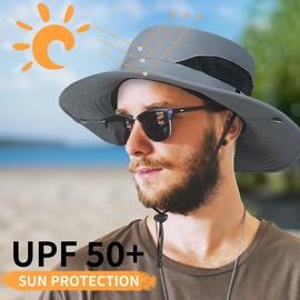 AGLIFEFY Sun Hats for Men Women Bucket Hat Safari Boonie Hat Outdoor Wide Brim UPF 50+ Fishing Foldable Hats Khaki (Mesh on Side)