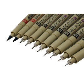 Sakura Pigma Micron 10 Fineliner pens Black Archival Ink Artist Drawing Sketch pens (003, 005, 01, 02, 03, 04, 05, 08), Graphic 1 & Brush Pen Set