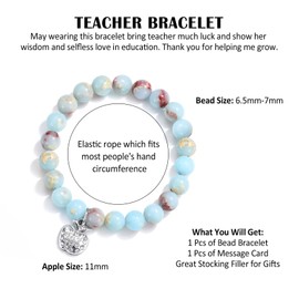 CERSLIMO Teacher Gifts for Women - Natural Blue Bracelet with Beautiful Shiny Cubic Zirconia Apple Charm, Thank You Appreciation Jewellery, Christmas Best Teacher's Day Gifts