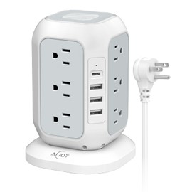 AiJoy Surge Protector Power Strip - 12 AC Outlets, 4 USB Ports (1 USB-C), 10ft Extension Cord, Charging Station with Surge Protection for Home, Office, Dorm
