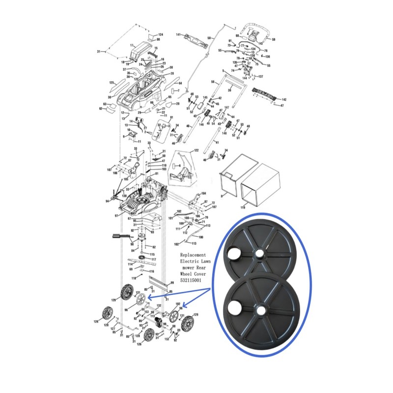 Sootim Replacement Rear Wheel Cover 532115001 Fits R-yo-bi H-ome-lite RY40109
