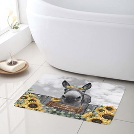 HVEST Farmhouse Donkey Bathroom Rugs Rustic Yellow Floral Sunflower Bath Mats for Bathroom Funny Western Wildlife Non Slip Floor Mat Bath Decor Accessories,16L X 24W inches