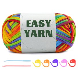 1.76Oz/87.5Yds Rainbow Beginner Crochet Yarn, Yarn for Crocheting and Knitting, Cotton-Nylon Blend Yarns with Easy-to-See Stitches, Rainbow Color, Blend Crochet Kit Making