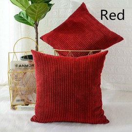 Seechoo Corduroy Cushion Covers, Set of 2, 45 x 45 cm, Striped, with Invisible Zipper, 18 x 18 Inch (Red)