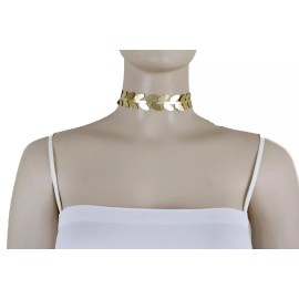 Fashion Jewelry Women Fashion Jewelry Choker Necklace Gold Faux Leather Floral Leaf