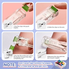 Binder Clips, NOCHME 2 Push Clamp Stapler Holder and 200 Reusable Assorted Colour Small Metal Paper Clips for Ticket Paper File Fixing Paperwork Organizing