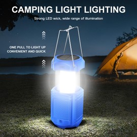 Camping Lantern 5000mAh Solar Hand Crank Telescopic LED Flashlight Portable Foldable Hook USB Charger Outdoor Electronic Lamp for Hurricane Emergency Family (201-Blue-B)