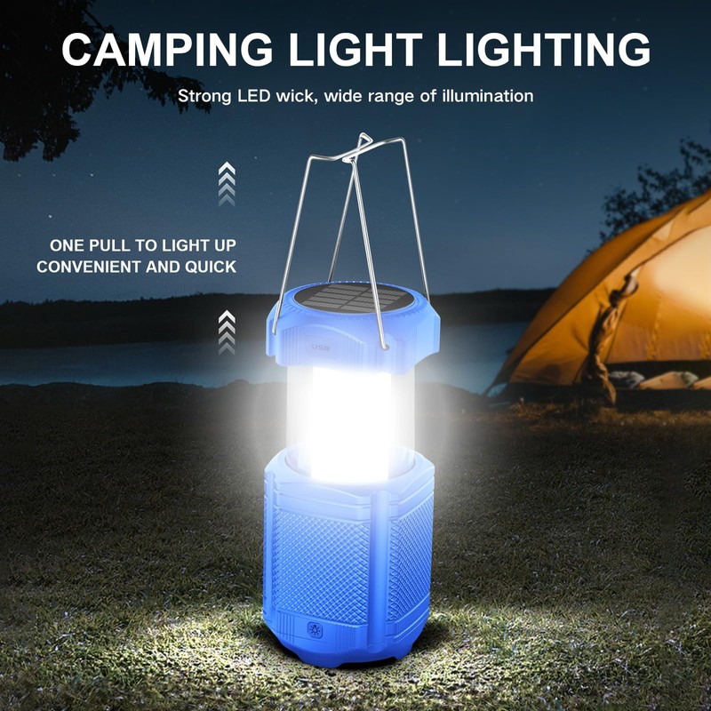 Camping Lantern 5000mAh Solar Hand Crank Telescopic LED Flashlight Portable