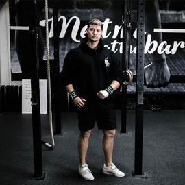 BIOMORPH Professional Wrist Wraps 54 cm for Fitness, Bodybuilding, Strength Sports & Crossfit, Wrist Wraps for Women and Men (Blue Stripes)