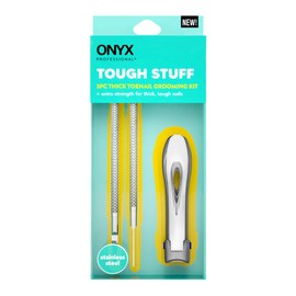 Onyx Professional 3 Piece Thick Toenail Grooming Kit - Includes Stainless Steel Toenail Clippers and 2 Tools for Smoothing, Shaping and Cleaning, Cut Through Thick Toenails, Healthy Feet