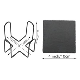 12 Pack Slate Drink Coasters with Metal Holder, VIBRATITE 4 Inch Black Slate Stone Coasters Bulk Laser Engraving Blanks with Anti-Scratch Bottom for Drink Coffee Bar Kitchen Home Decor, Square