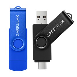 GARRULAX USB Flash Drive,2 in 1 OTG Type C USB 2.0 Rotatable Memory Stick Date Storage Pendrive Thumb for Android Smartphones, MacBook, Tablets, PC (Black+Blue, 8GB)