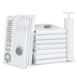 ESQUIMAL Set de 10 Bolsas de Almacenamiento al Vacío (60x40) y Bomba de Aire | Reutilizables | Bolsas de Compresión para empacar ropa viaje, guardar edredones, cobertores, almohadas| Ahorro de Espacio
