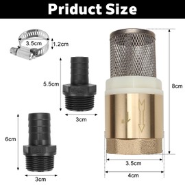 Foot Valve, Suction Basket with Check Valve, Brass Foot Valve, 1 Inch Suction Filter with Backflow Stop, Suction Filter with Hose Connection for Home Garden Fountain Pump Pool