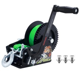 OPENROAD 3500LB Boat Trailer Winch - 32FT Green Strap, Heavy Duty Hand Winch with 2-Way Ratchet 4:1/8:1 Gear - Effortlessly Tow Boat,Trailer, RV, ATV, and Jet Ski - Includes Installation Screws
