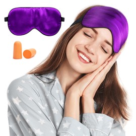 Viedouce Sleep Mask Silk Eye Mask, 100% Skin-Friendly Silk Sleep Mask Women and Men, Comfortable Sleeping Mask with Travel Bag, Ideal for Sleep at Home and Travel, Purple